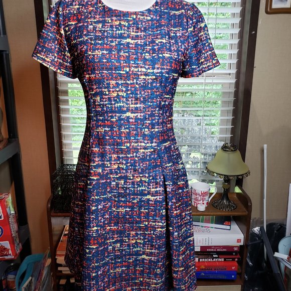 Anthropologie Plenty Dresses by Tracy Reece Blue Tweed Round Neck Dress S XS - Picture 3 of 10